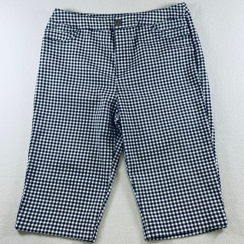 Christopher & Banks Gingham Capri Pants Women's 12 Black White‎ Stretch